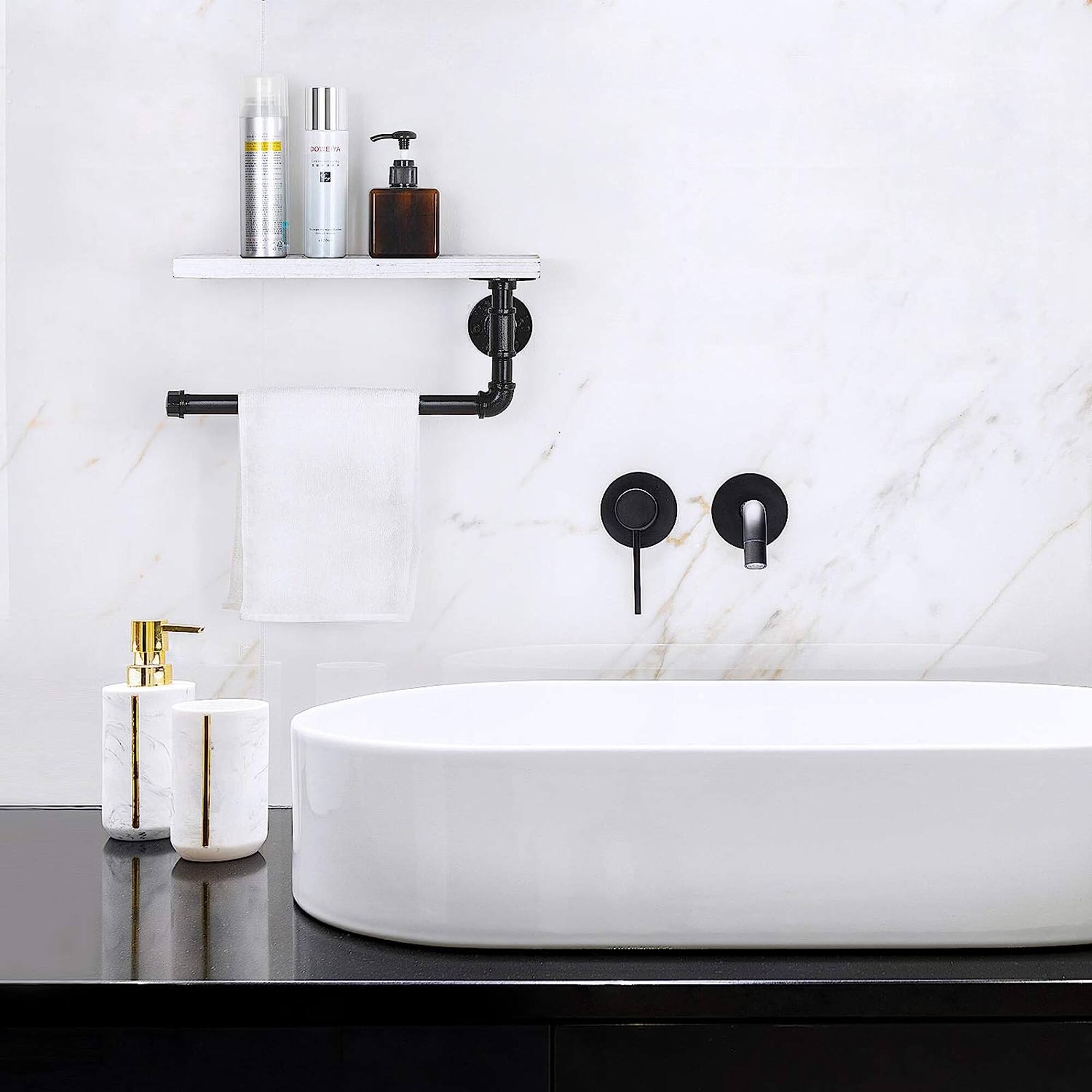 Wall-Mount Whitewashed Wood & Iron Toilet Paper Holder